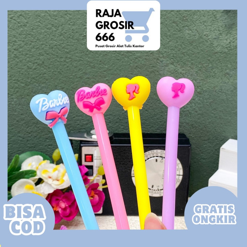 

Pena Gel Pen Barbie Pink Ungu Biru Fuchsia / Pulpen Gel Karakter Barbie Love / Alat tulis kantor kartun kado unik / Barbie Miniso