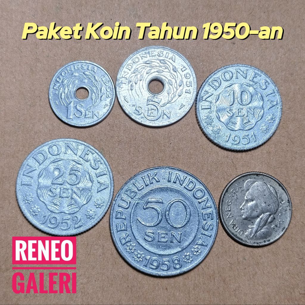 VF Paket Koin Tahun 1950-an Antara 1951 sampai 1959 Sen Uang kuno logam Indonesia asli original 50an