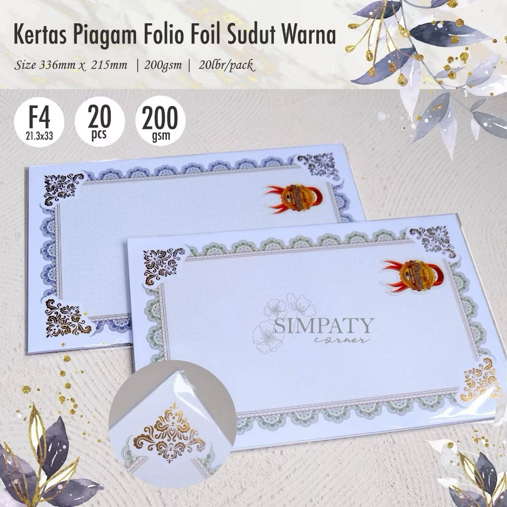 

Blanko / kertas piagam sertifikat folio Simpaty foil sudut warna Biru/Hijau