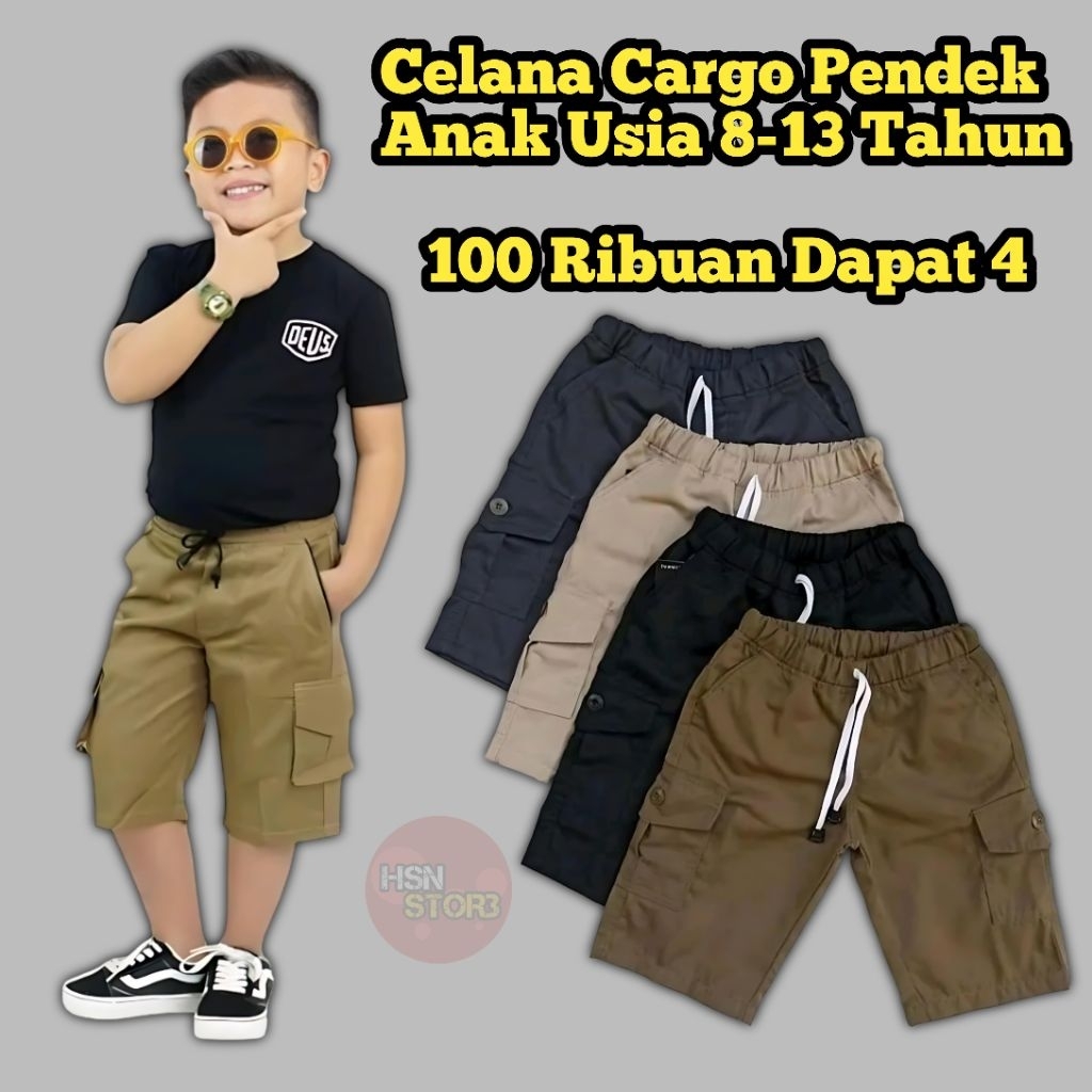 Celana Pendek Cargo Anak Chinos Laki-Laki Usia 8 - 13 Tahun Chino Model Kolor Kargo Premium Casual S