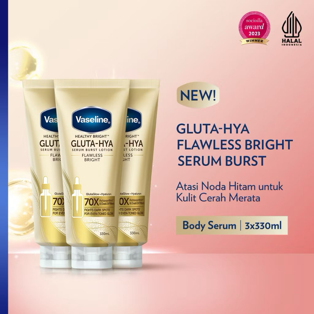 vaselin bundling 3pcs gluta hya serum burst uv lotion 330 ml100% original