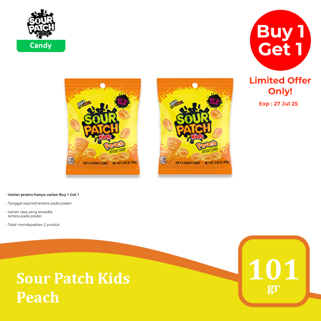 

Sour Patch Kids Peach 3.56 oz - permen kenyal asam import USA
