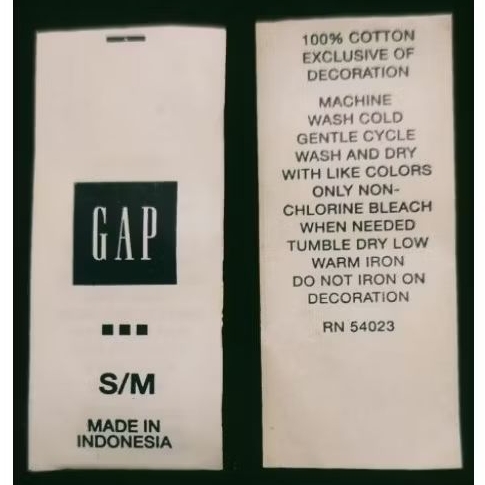 

label merek brand label (main size wash misc) tag GAP