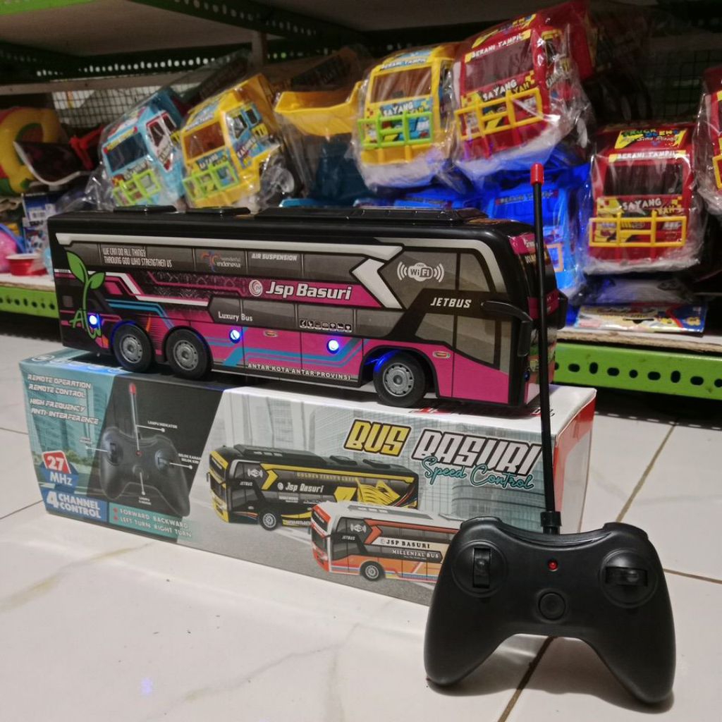 miniatur bus basuri RC jalan sendiri bunyi telolet menggunakan batrai AA1.5V