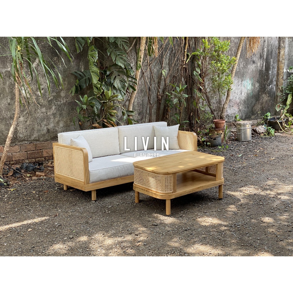 Kursi Sofa Set Jati Rotan Dudukan Sofa 3 Meja Modern Minimalis