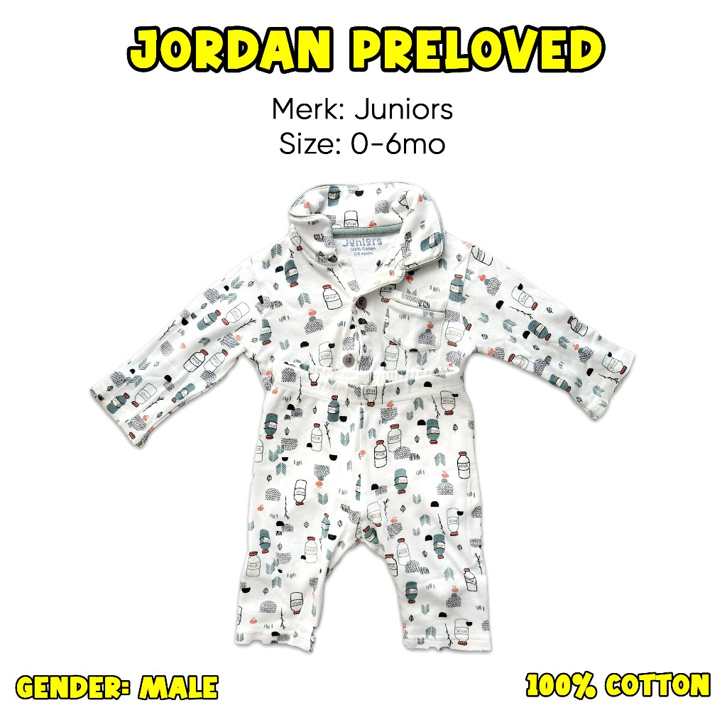 Jordan Virensi Preloved Set Piyama Anak Laki-Laki Umur 0-6 Bulan Merk Juniors Motif Susu