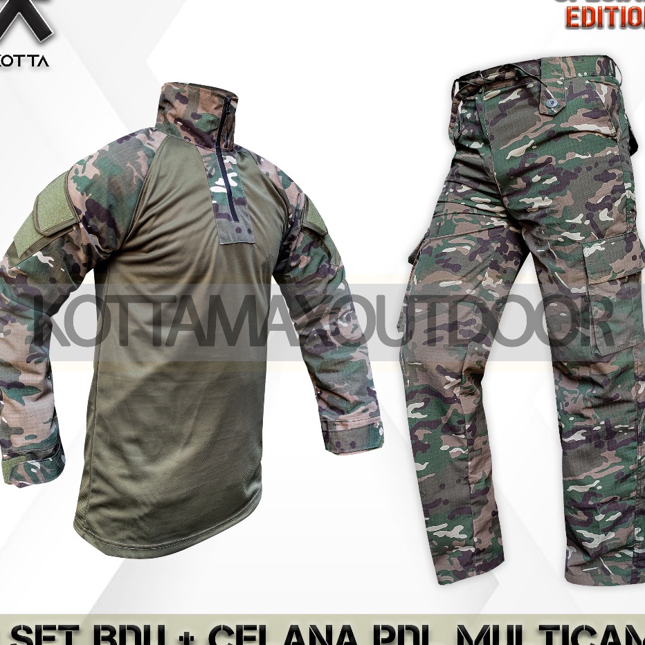 Bisa Cod Satu Set Baju BDU Tactical Lengan Panjang Cargo Celana Tactical Pria Multicam Army
