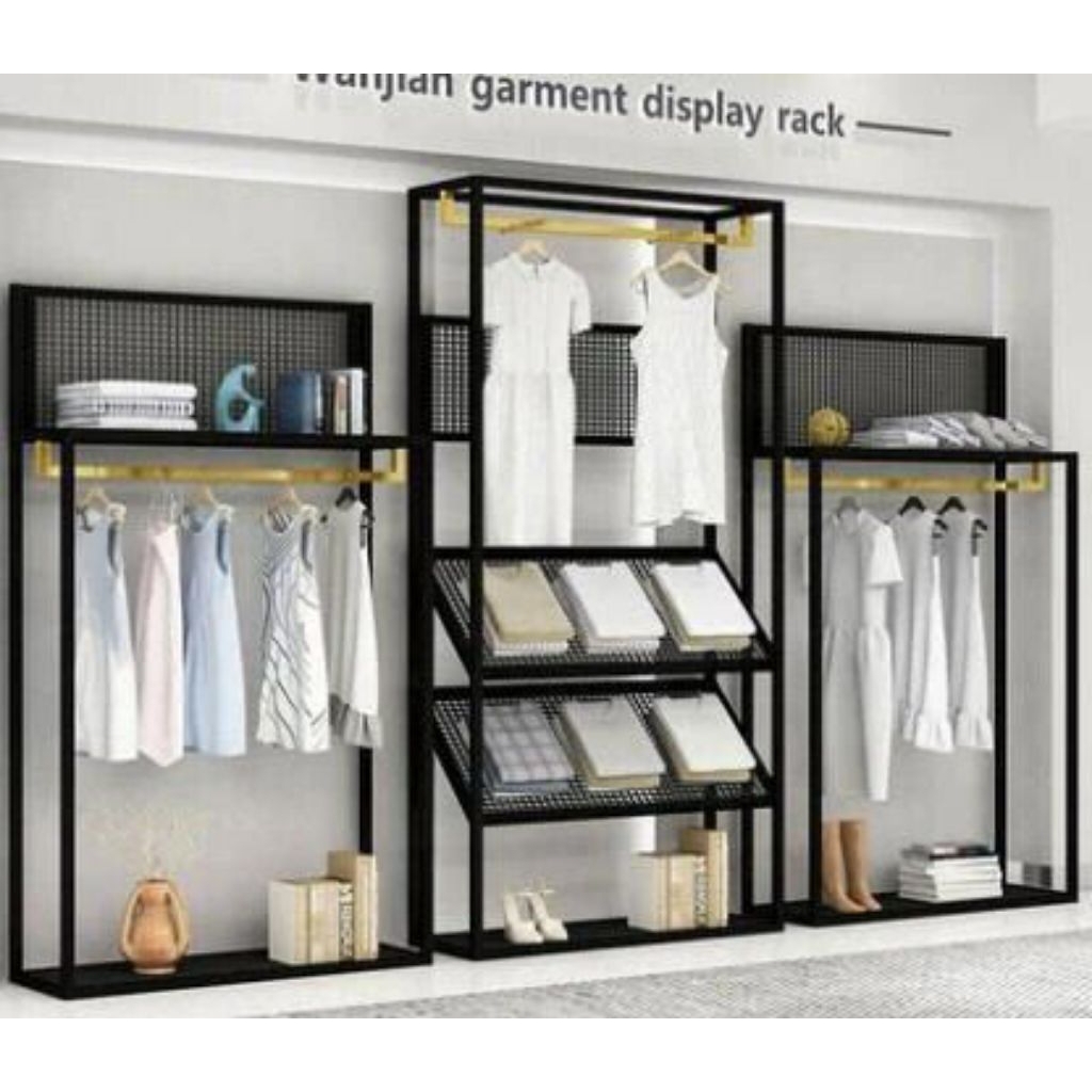 Clothing Store Display Distro|Rak Black Gold|Rak Baju