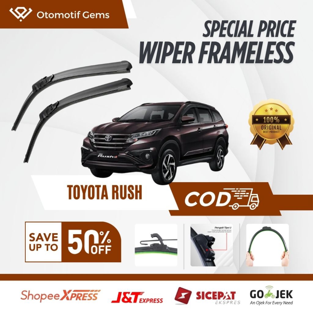 Wiper Frameless Mobil Toyota Rush Halus Anti Suara Sepasang Isi 2 Pcs Kanan Kiri | Wiper Kaca Mobil 