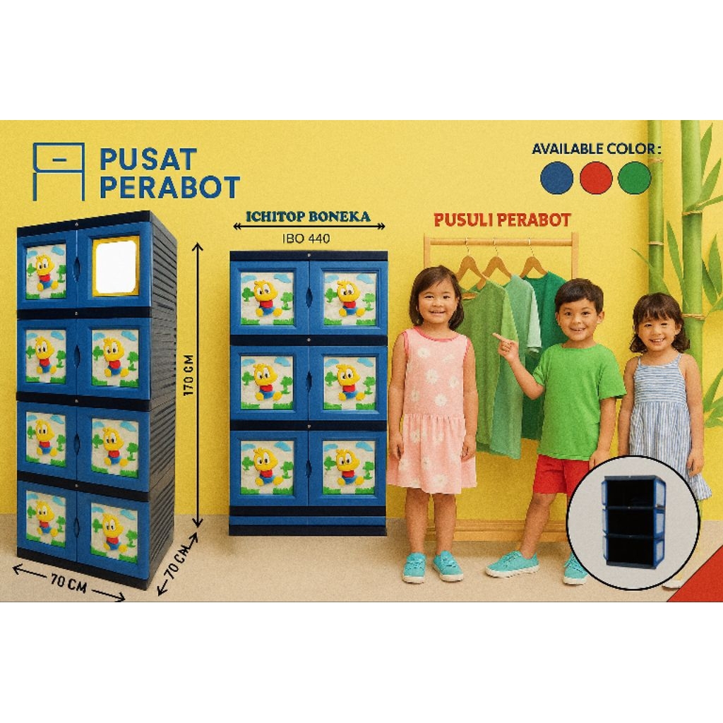 Lemari Plastik BONEKA BODY HITAM JUMBO 330/440 Serbaguna 3/4 Susun – Rak Baju Anak Dewasa – Lemari L
