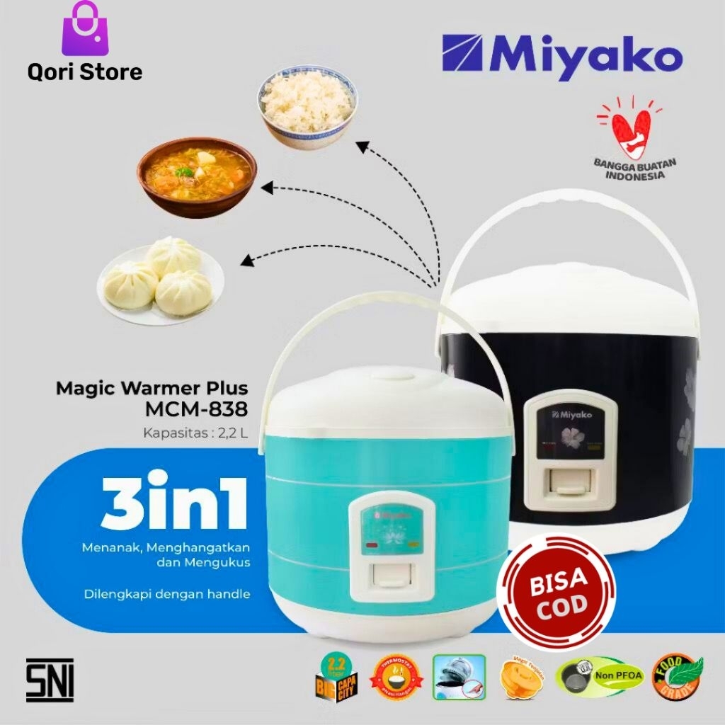Qori Store - Rice cooker Miyako MCM-838 Kapasitas 2.2L / Penanak Nasi Miyako 2.2 Liter / Rice Cooker