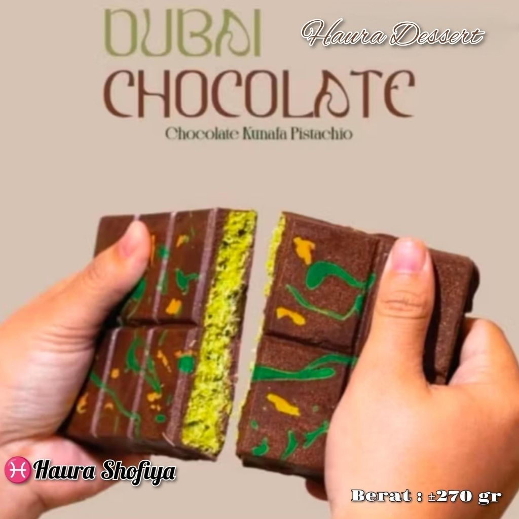 

(100% HALAL) Coklat Dubai Viral Chocolate Dubai Crispy "PISTACHIO KUNAFA" Berat 270 gr Cemilan Cokelat