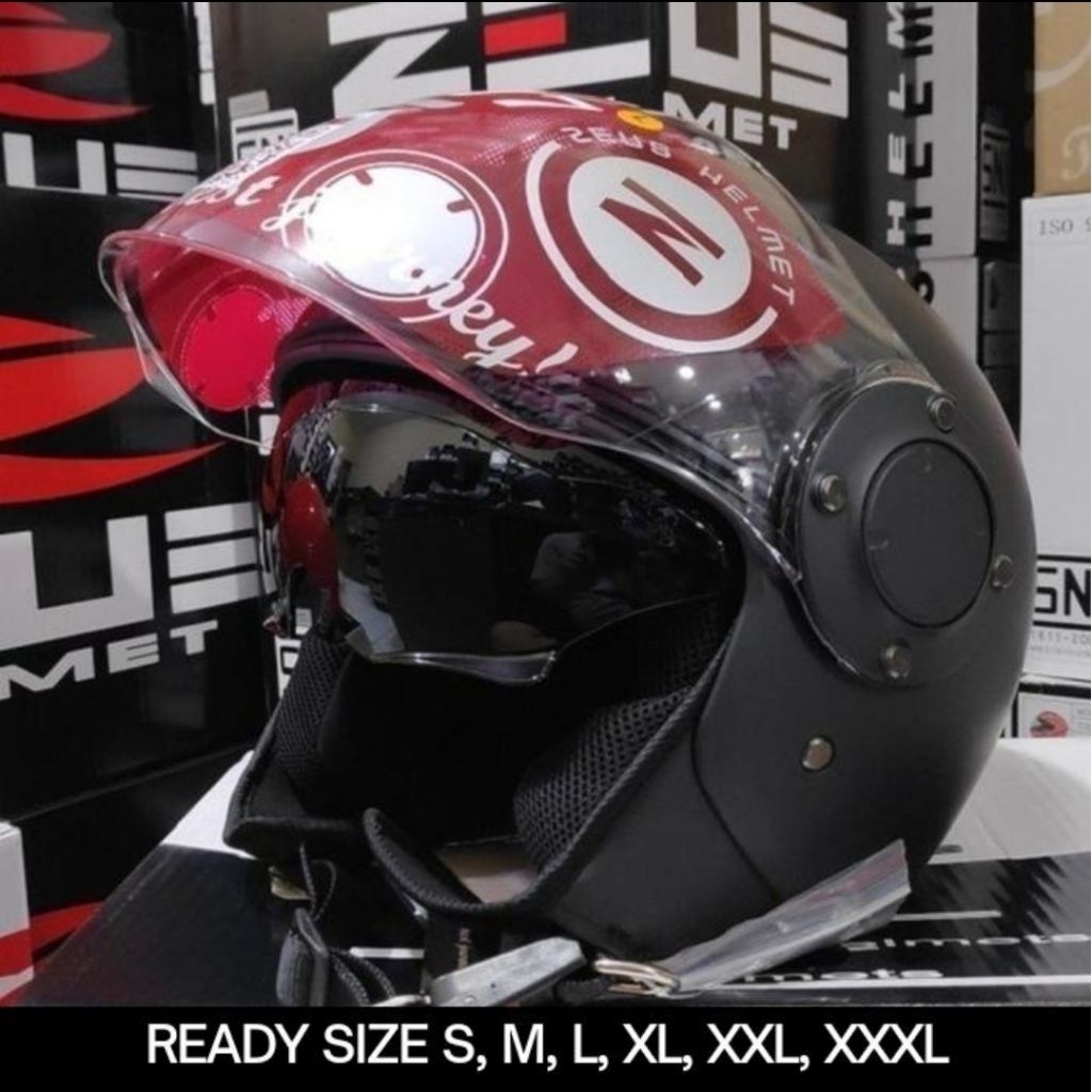 HELM ZEUS 217 BLACK DOFF RETRO CLASSIC DOUBLE VISOR VESPA HALFACE ORIGINAL