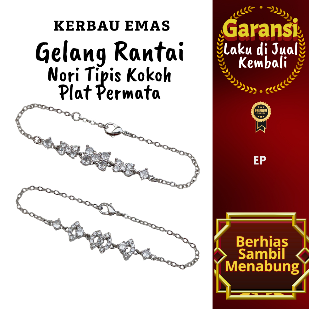 GTRD 1015 Kerbau Emas Gelang Rantai Nori Tipis Kokoh Plat Permata Warna Emas Putih Ready Ukuran 16cm