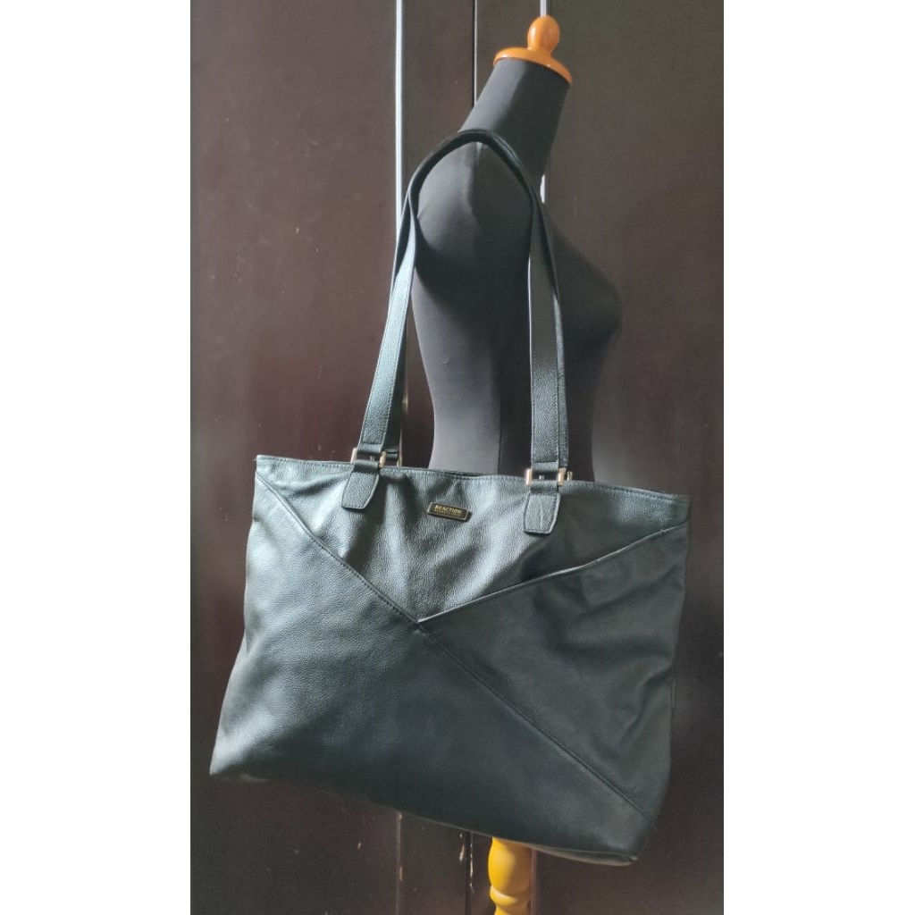 Tote Bag / Tas Tote Kerja Long Handle Kulit Asli Brand Reaction Kenneth Cole New York Black Preloved