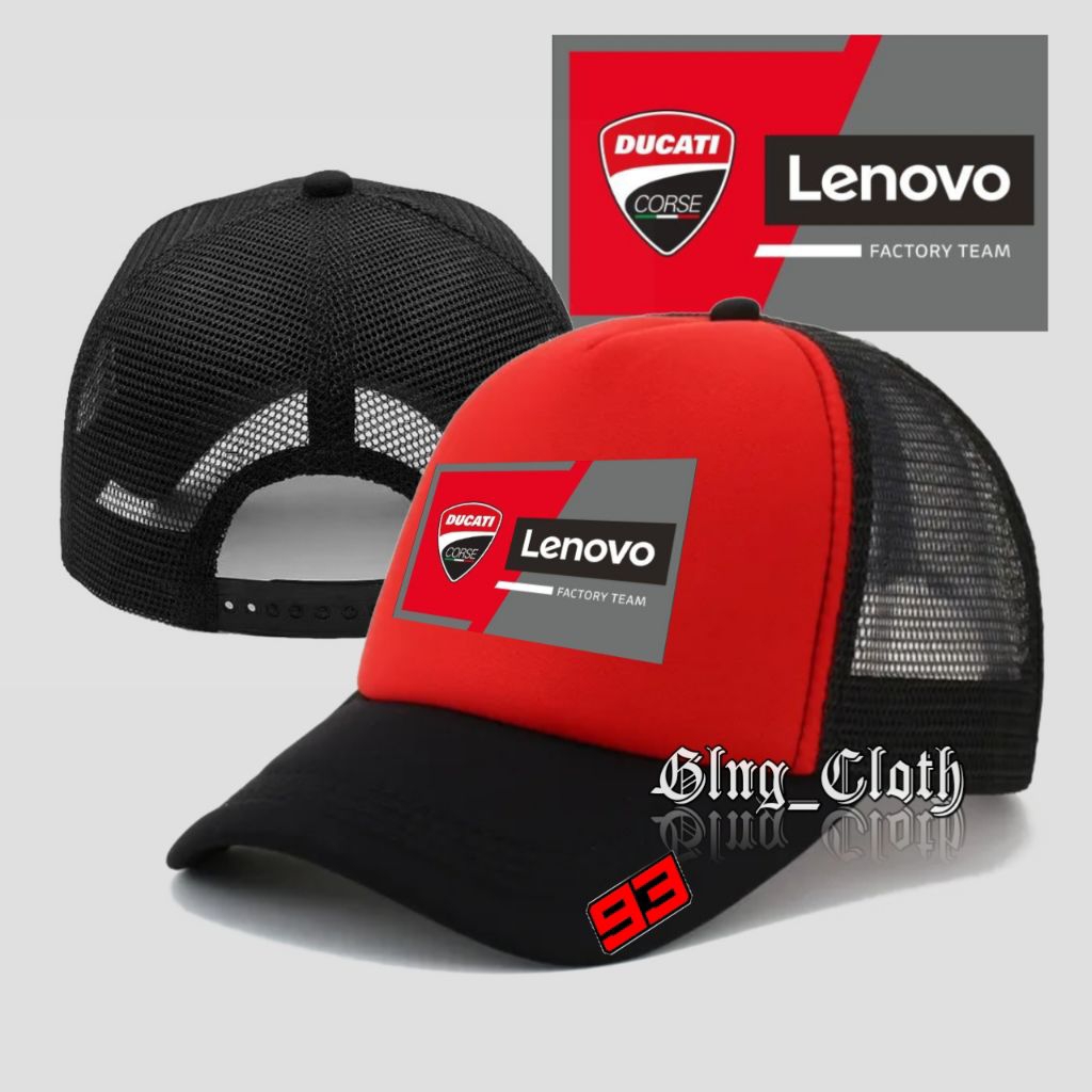 Topi Marc Marquez 93 Ducati Trucker - Topi Jaring Racing - Topi Jala MotoGP Ducati Lenovo
