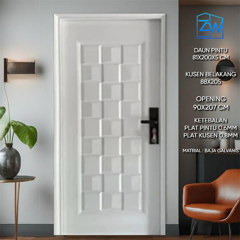 ZW - ( Pintu baja A041 ) PINTU UTAMA /  PINTU BAJA/PINTU RUMAH  / PINTU FULLSET KUSEN + HANDLE / PIN