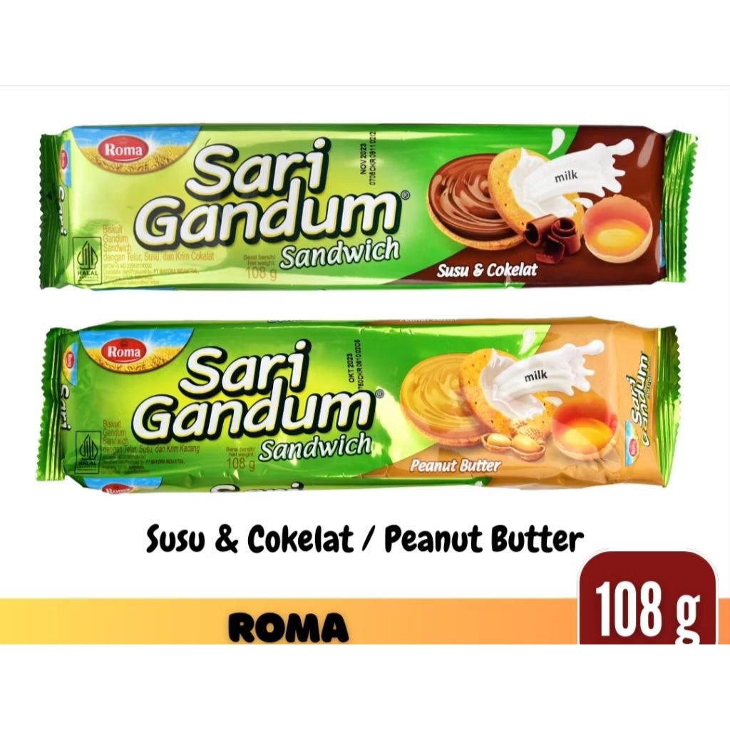 

Roma Sari Gandum sandwich rasa susu dan coklat