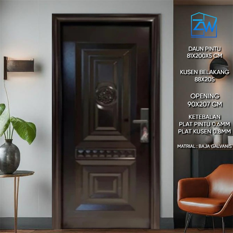 ZW - ( Pintu baja A045 ) PINTU UTAMA /  PINTU BAJA/PINTU RUMAH  / PINTU FULLSET KUSEN + HANDLE / PIN