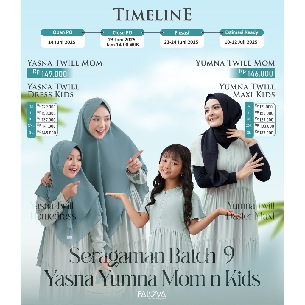 Falova Yasna Twill Dress New Colours Couple Ibu Anak Xs-3xl [Close❌] Gamis Rayon Daily Adem Premium