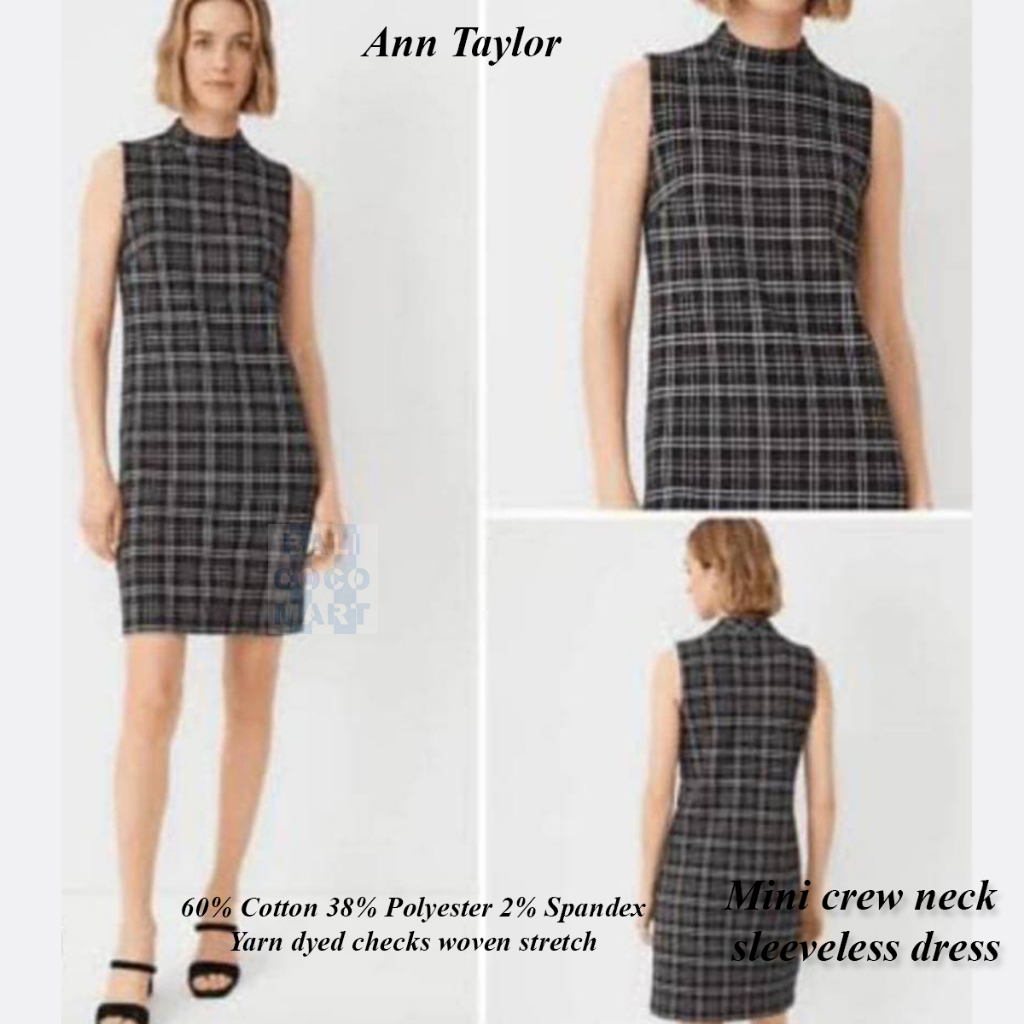 Dress midi wanita turtle neck kotak sleeveless tanpa lengan