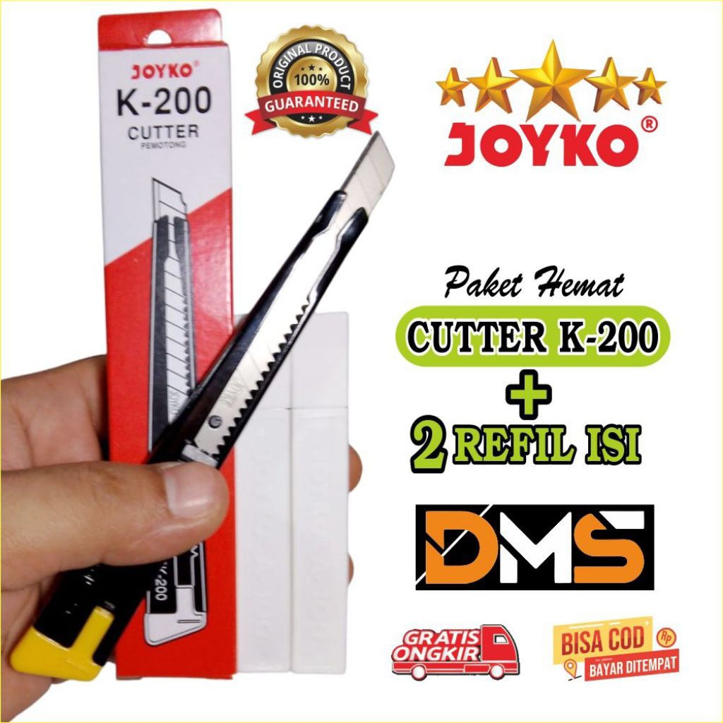 

CUTTER JOYKO K-200 CUTTER KECIL PAKET CUTTER + 2 pak REFIL ISI JOYKO, CUTTER KECIL JOYKO + 2 REFIL