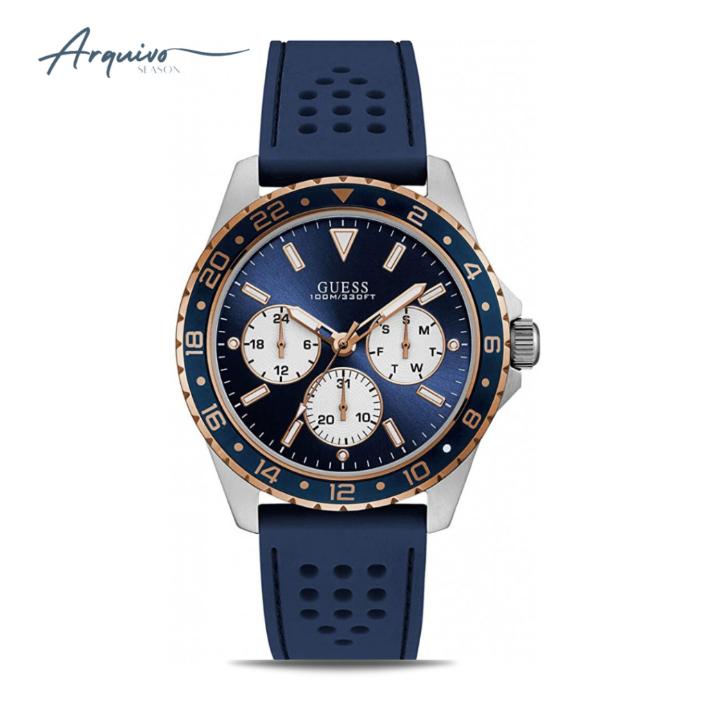 Jam Tangan Guess Pria Odyssey Chronograph Rubber Navy Casual Sporty Original W1108G4