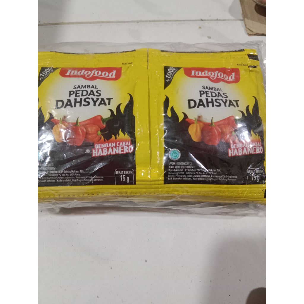 

Indofood Sambal Pedas Dahsyat Dengan Cabai Habanero 15gr X 10 Sachet