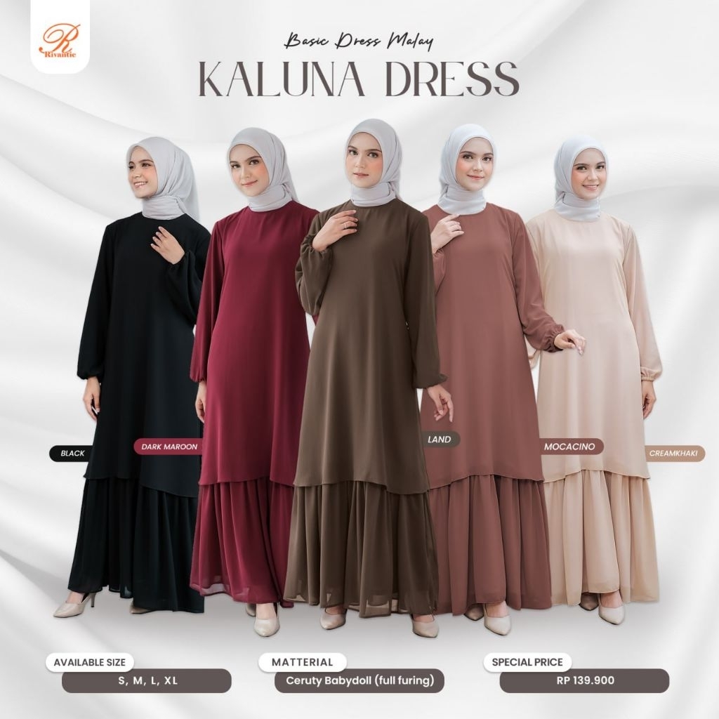 Baju Gamis Wanita/Baju Gamis/Baju Gamis Terbaru/Gamis Daily/Gamis Wanita/Kaluna Dress by Rivantie/Dr