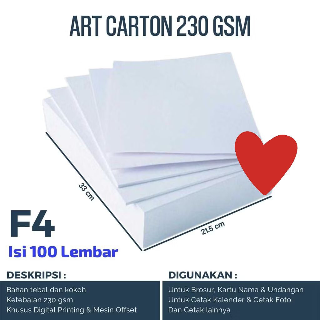 

Kertas Art Karton 230 Gsm F4 100 Lembar