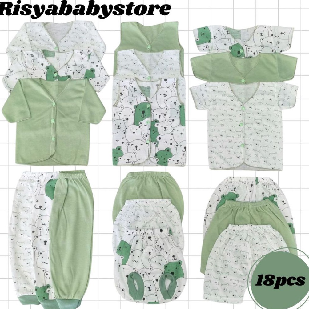 Diskon Spesial Paket baju bayi 18 pcs hijau sage hemat pakaian bayi newborn netral