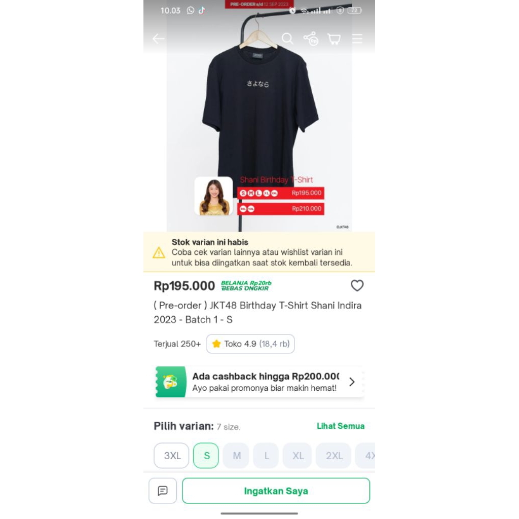 last birthday t-shirt Shani JKT48