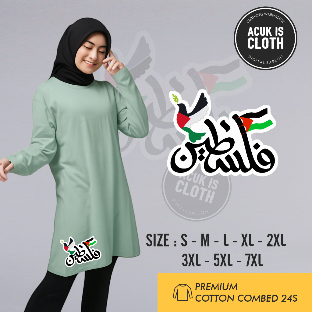 Kaos Tunik Palestina Green Sage