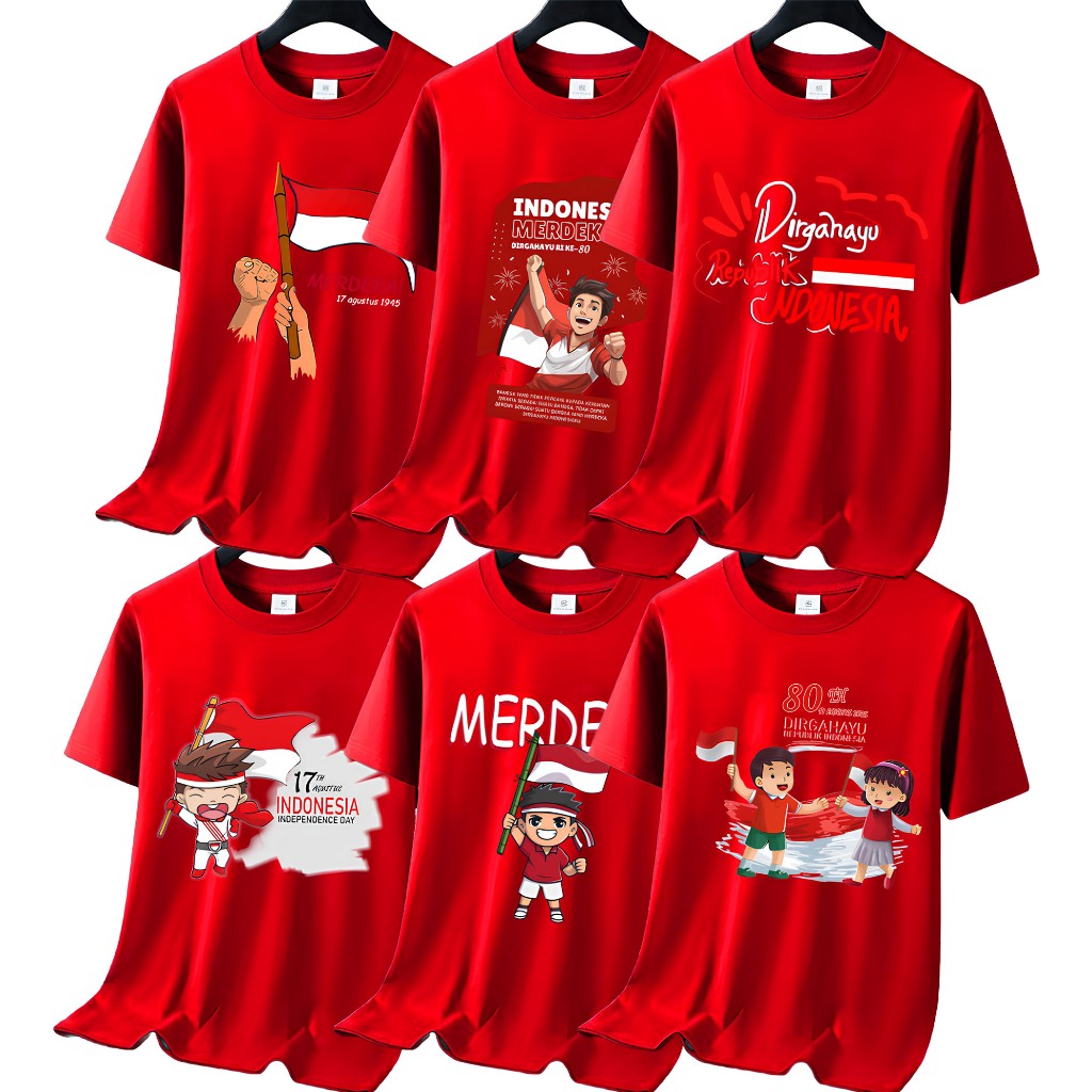 atasan distro 17 agustus banyak motif Kaos Merah putih baju Hut RI 80 Indonesia Dewasa cowok cewek
