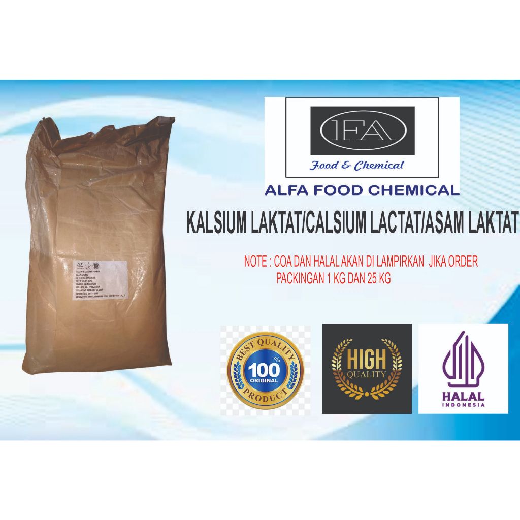 

CALSIUM LACTATE/CALSIUM LAKTAT/ASAM LAKTAT PACKINGAN @1 KG DAN @25 KG FOOD GRADE BESERTIFIKAT HALAL MUI