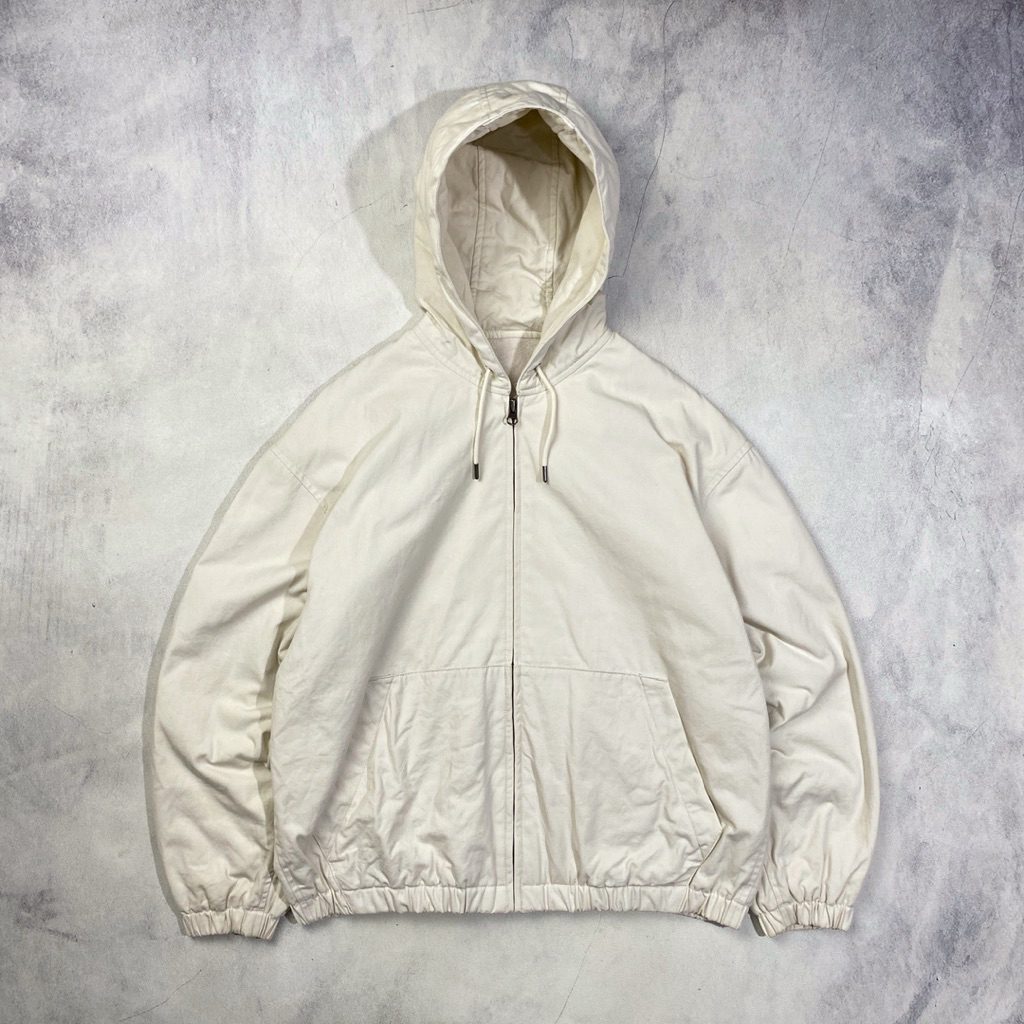 Uniqlo U Natural White Canvas Active Boxy Jacket Casual Harrington Work Jacket