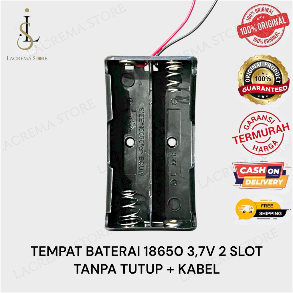 TEMPAT BATERAI 18650 ISI 2 TANPA TUTUP + KABEL / BATTERY HOLDER 18650 2SLOT