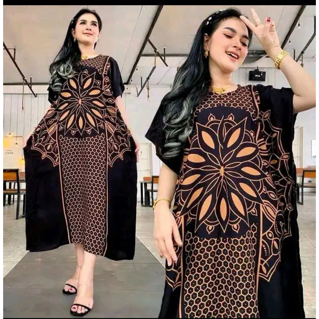 DASTER RAYON KAFTAN LENGAN PENDEK (sleting depan )
