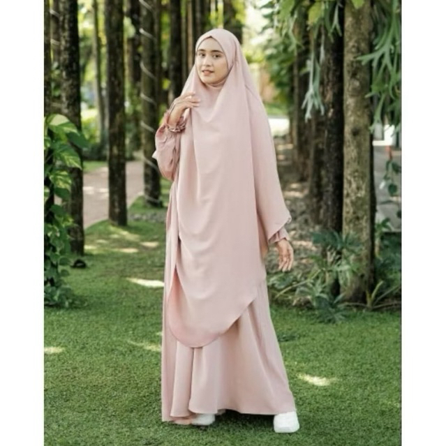 Soapnut Set Setelan Gamis Lovely zauhara Fk French Khimar cadar instan Wanita Muslimah Manset Ring c
