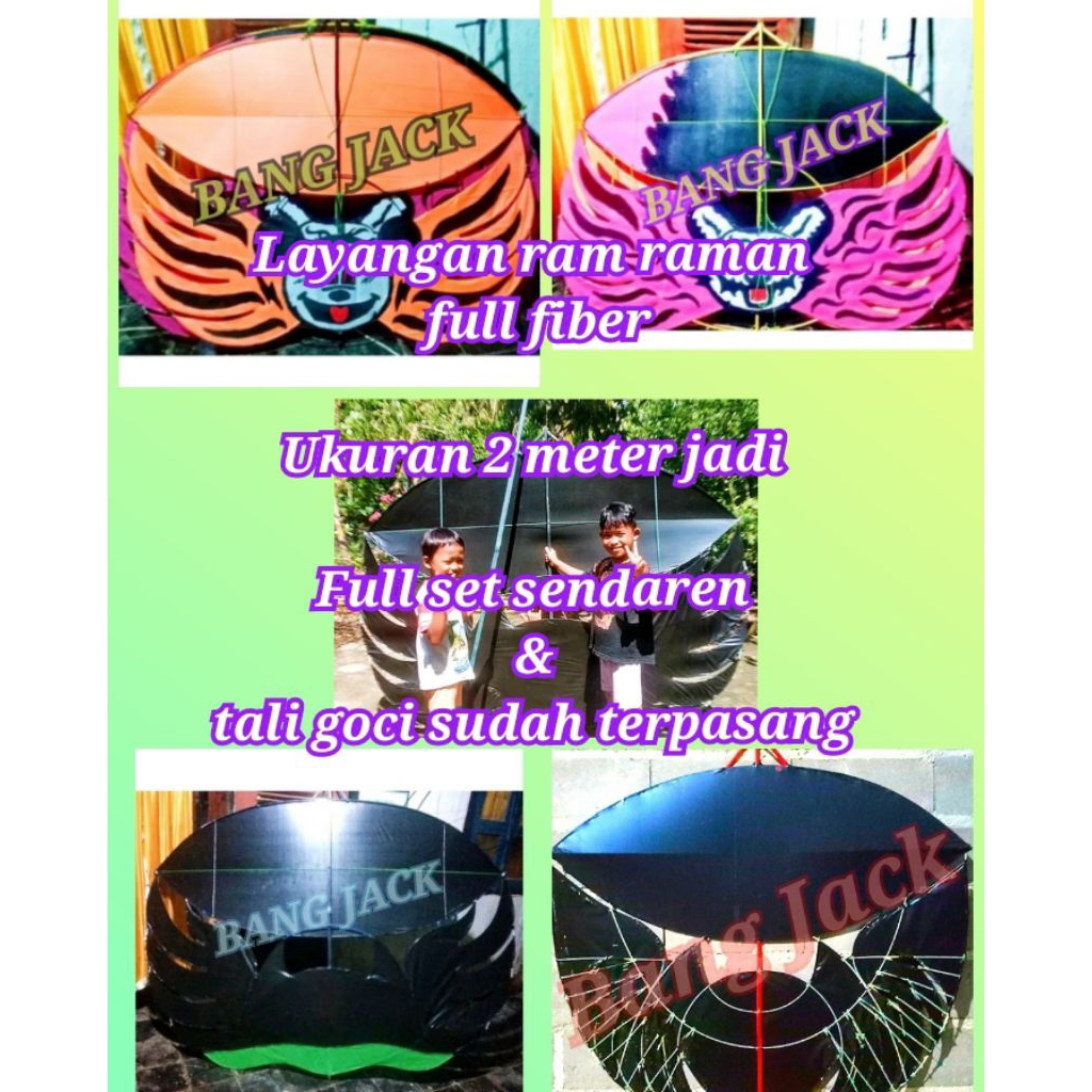 layangan ram raman sayap fiber 2 meter sudah disetting full set sendaren - siap terbang