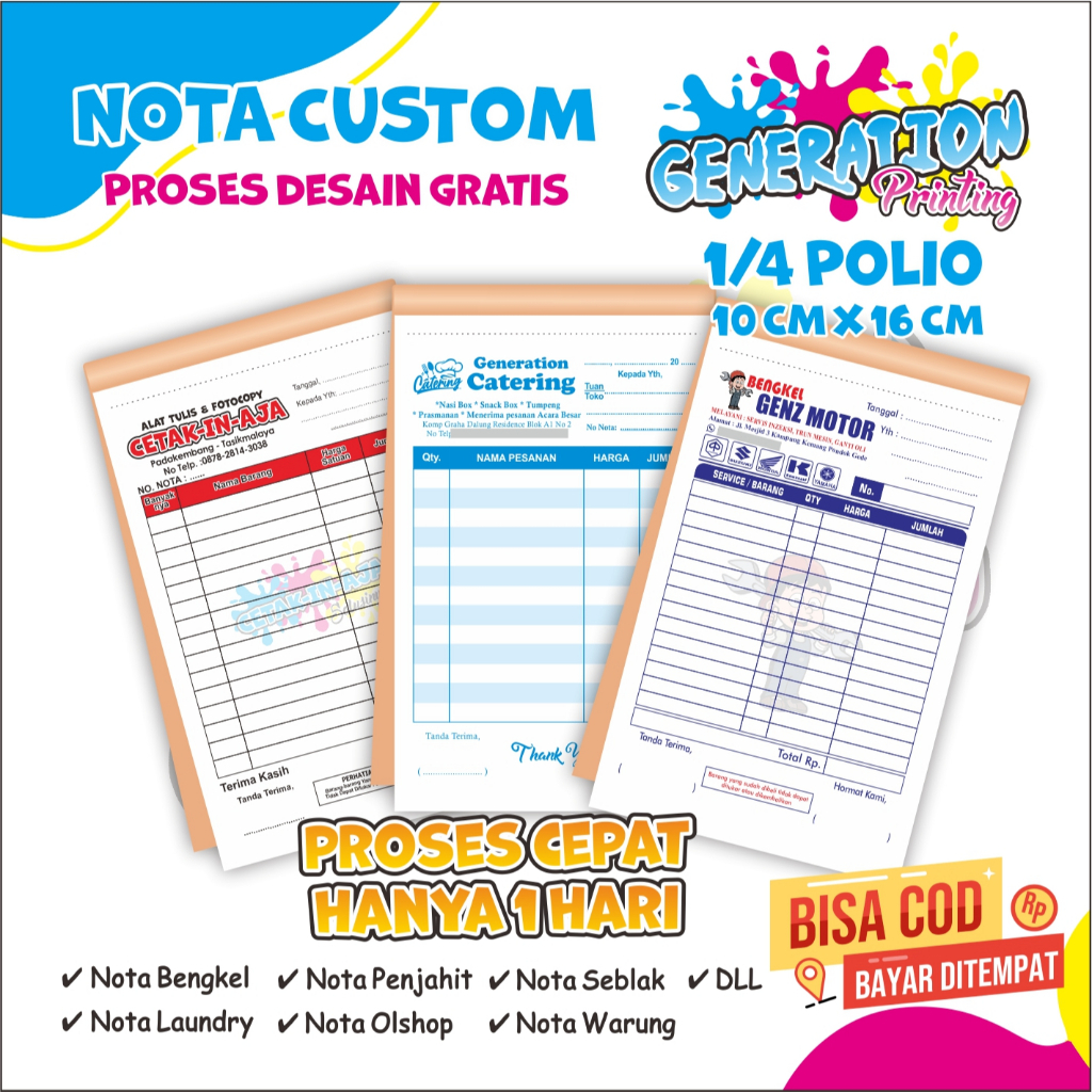 

Nota Custom Ukuran 1/4 Folio Bebas Desain Free Full Colour Generation Printing