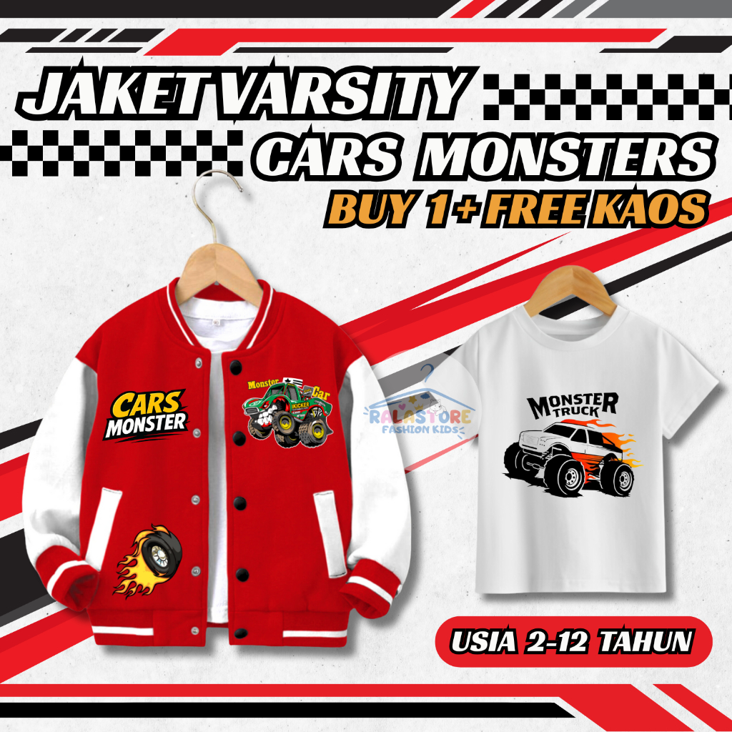 Jaket Varsity baseball Anak Mobil Monster Free Kaos Jaket Anak Laki-Laki Dan Perempuan Model Basebal
