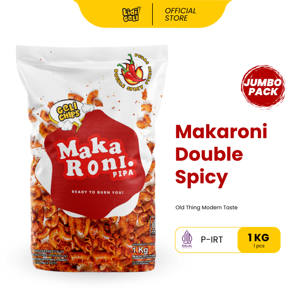 

Geli Chips - 1Kg Makaroni Pipa Double Spicy Pedas Gurih 1000gram