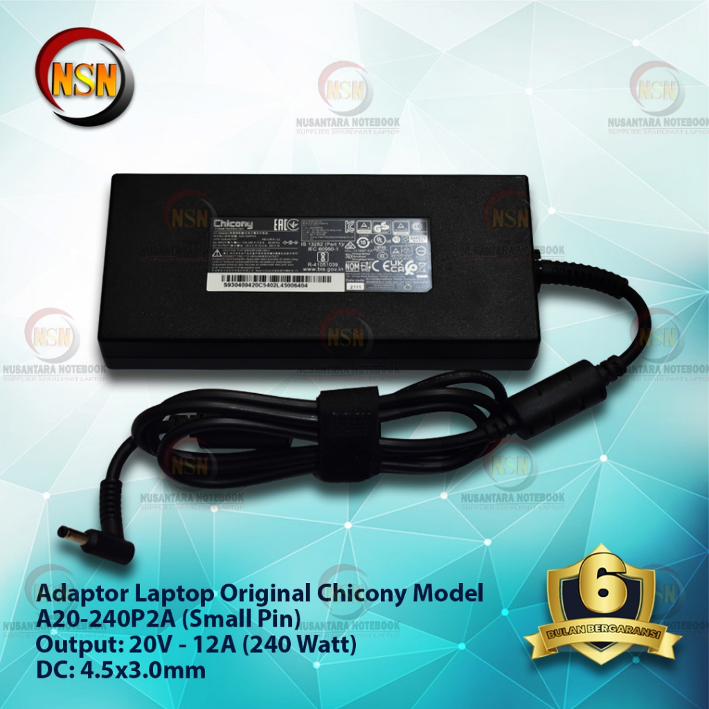 ADAPTOR DELTA CHICONY for MSI GS66 20V - 12A DC 4.5x3.0mm SMALL PIN