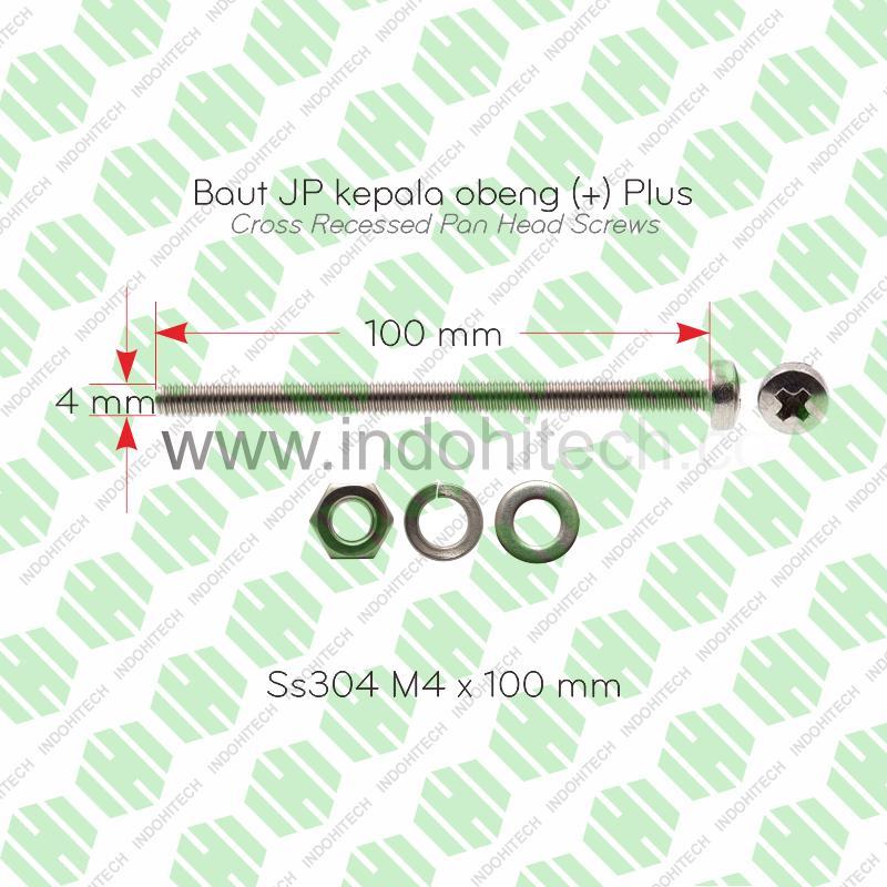 Baut Mur Ring JP M4 x 100 mm SS304 bolt pan head screw 1 SET stainless