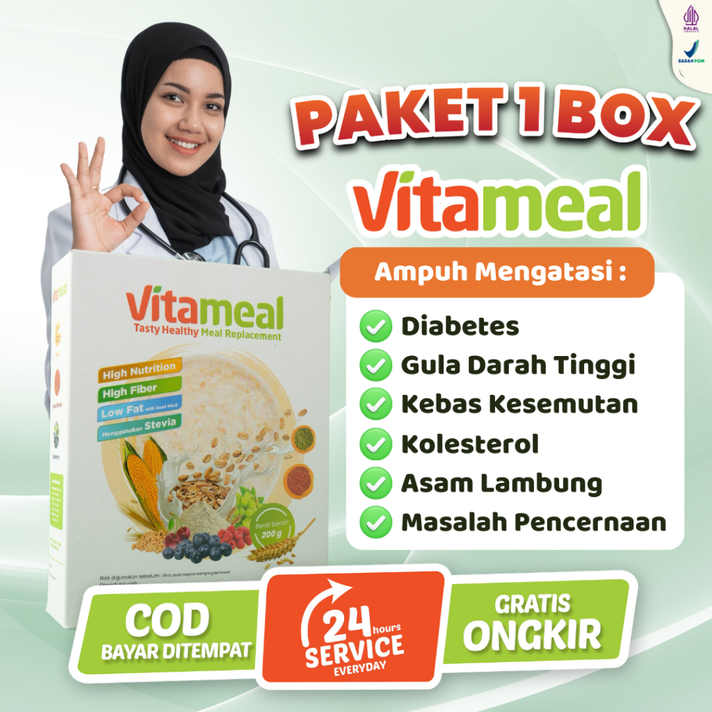 

AMPUH VITAMEAL 1 BOX Gula Darah Tinggi Kebas Kesemutan Masalah Pencernaan GERD Aslam Defisit Kalori Dokter VITAMINILK DIET