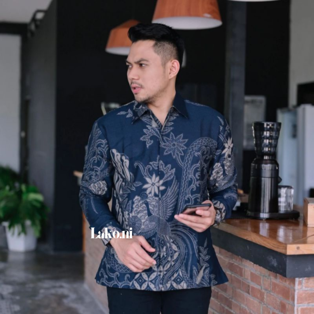 Kemeja Batik Pria Seling Navy Baju Batik Pria Lengan Panjang