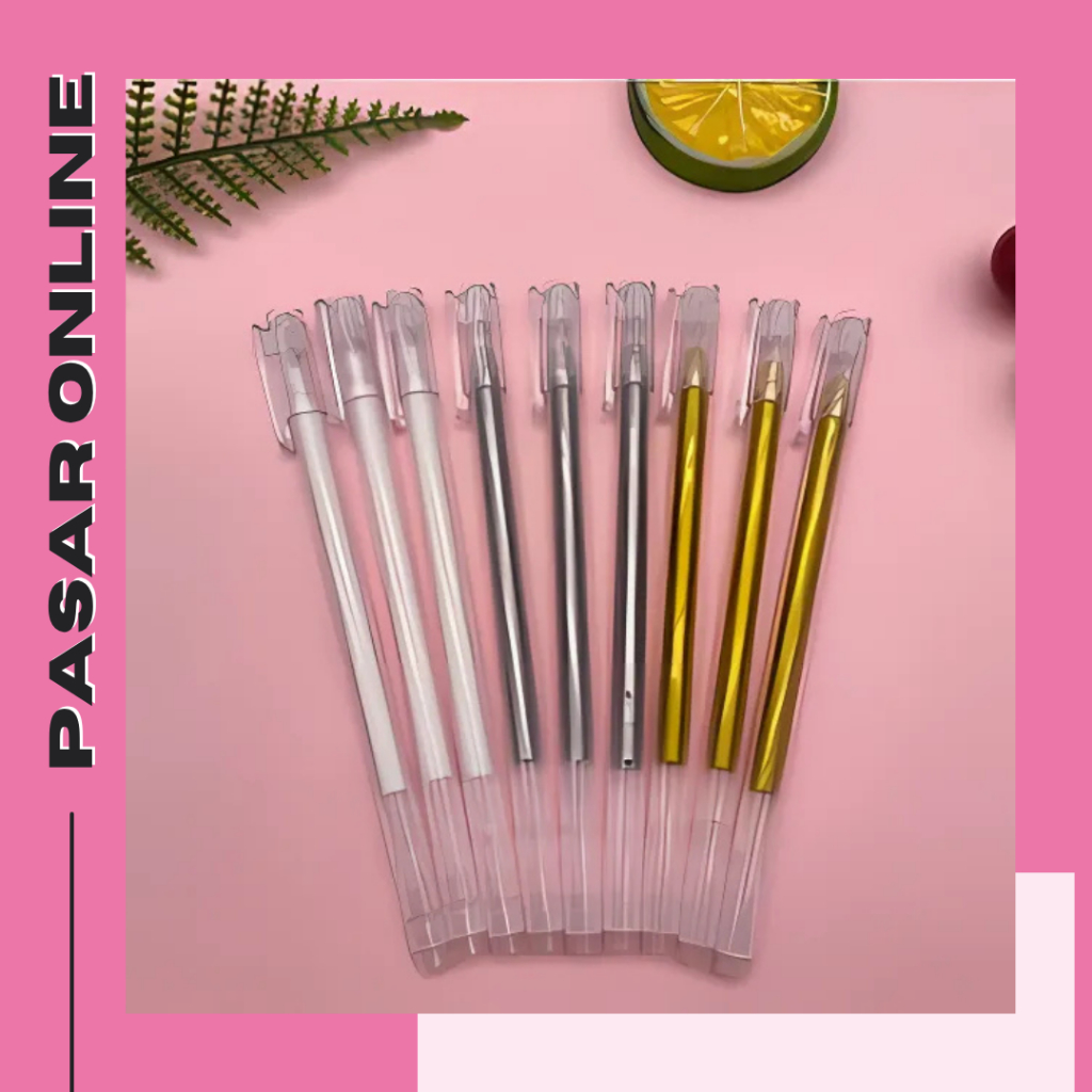 

Pena Glitter Gel Metalik 0.9mm Emas Silver Putih Pulpen Warna Warni Gold Colour Gel Pen Tinta Metallic Ballpoint Craftwork Scrapbook Y3436