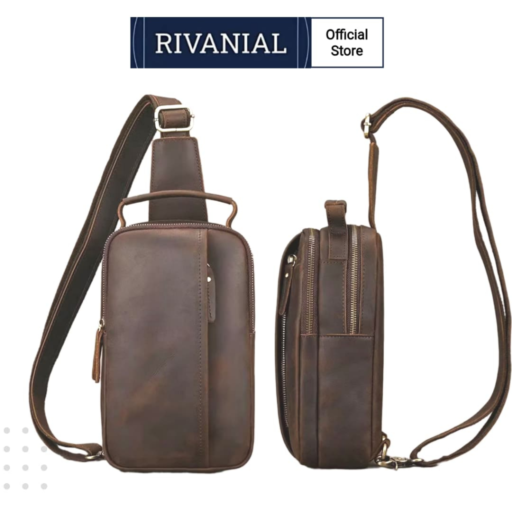 RIVANIAL Tas Dada Pria Mewah Tas Selempang Kulit Asli Tas Dada Selempang Pria untuk Pria ,GARUT