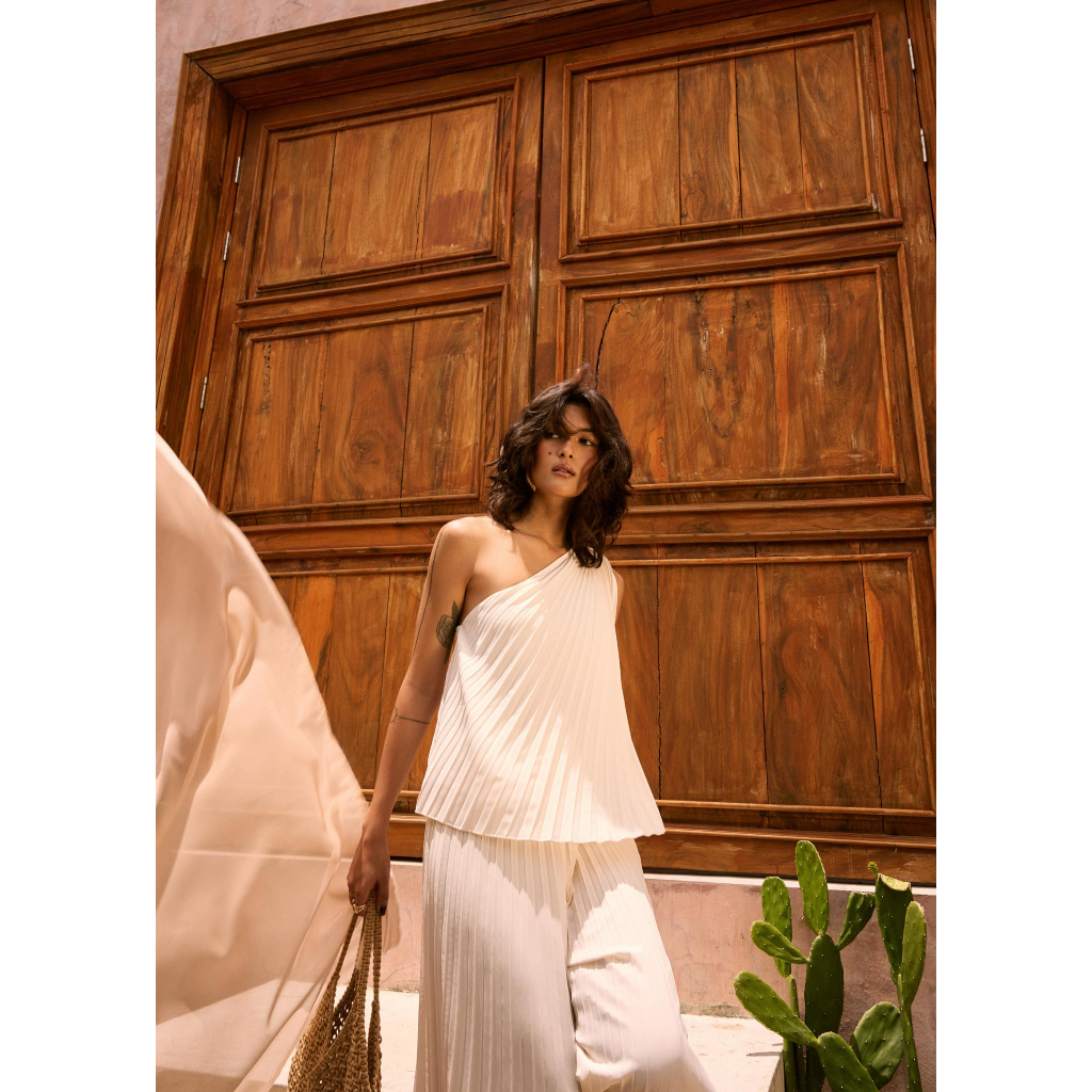 Love Bonito - Atasan Wanita - Wei Sunray Pleated Toga Top - Tofu